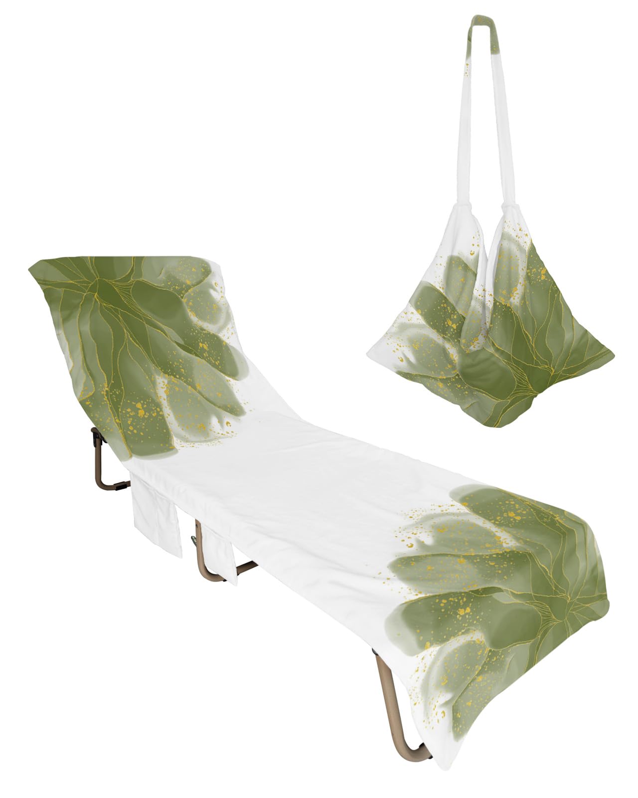 Sage Green Beach Chair Towel Covers for Chaise Lounge with Side Pocket, Soft Plush Pool Towels Cover for Patio Sunbathing Outdoor 29''x85'' Country Gradual Solid Luxurious Chic Floral