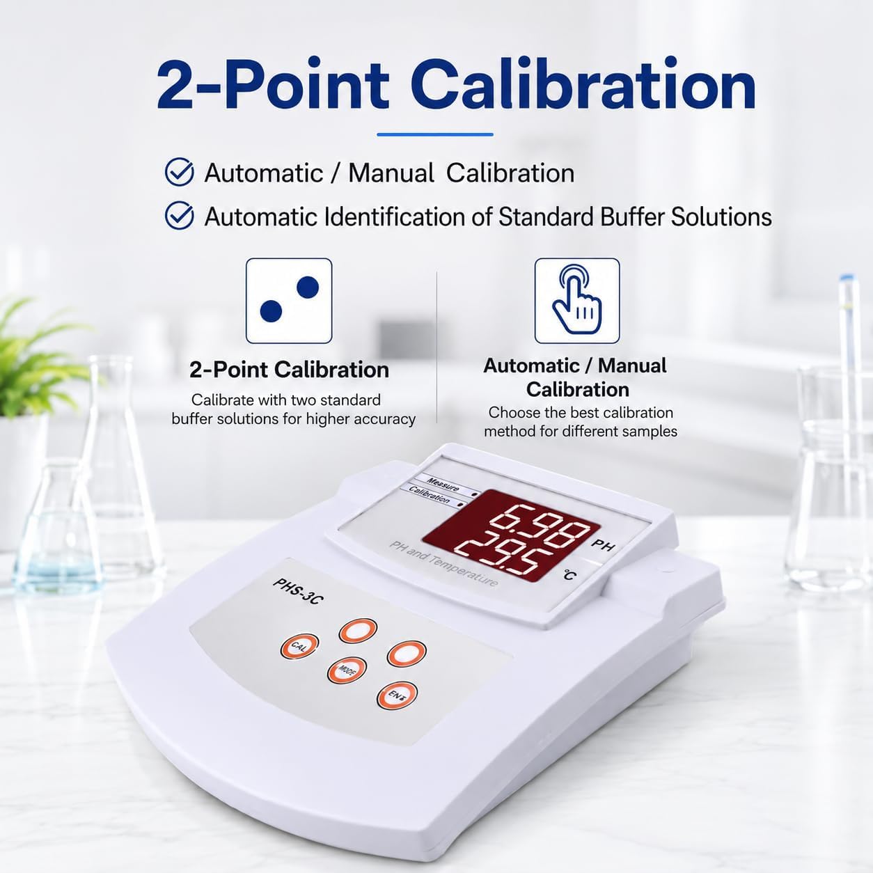 Medidor Digital De Ph Y Temperatura De Sobremesa, Medidor De Ph De Laboratorio, Autocalibración De 2 Puntos Y Compensación Automática De Temperatura, Precisión De ±0,01 Ph