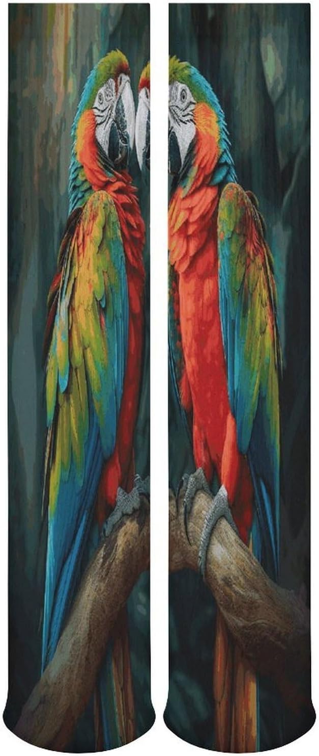 Two Colored Parrots Knee High Socks Cozy Knee High Socks Soft Mid-Length Sock for All Seasons Daily Wear Adult