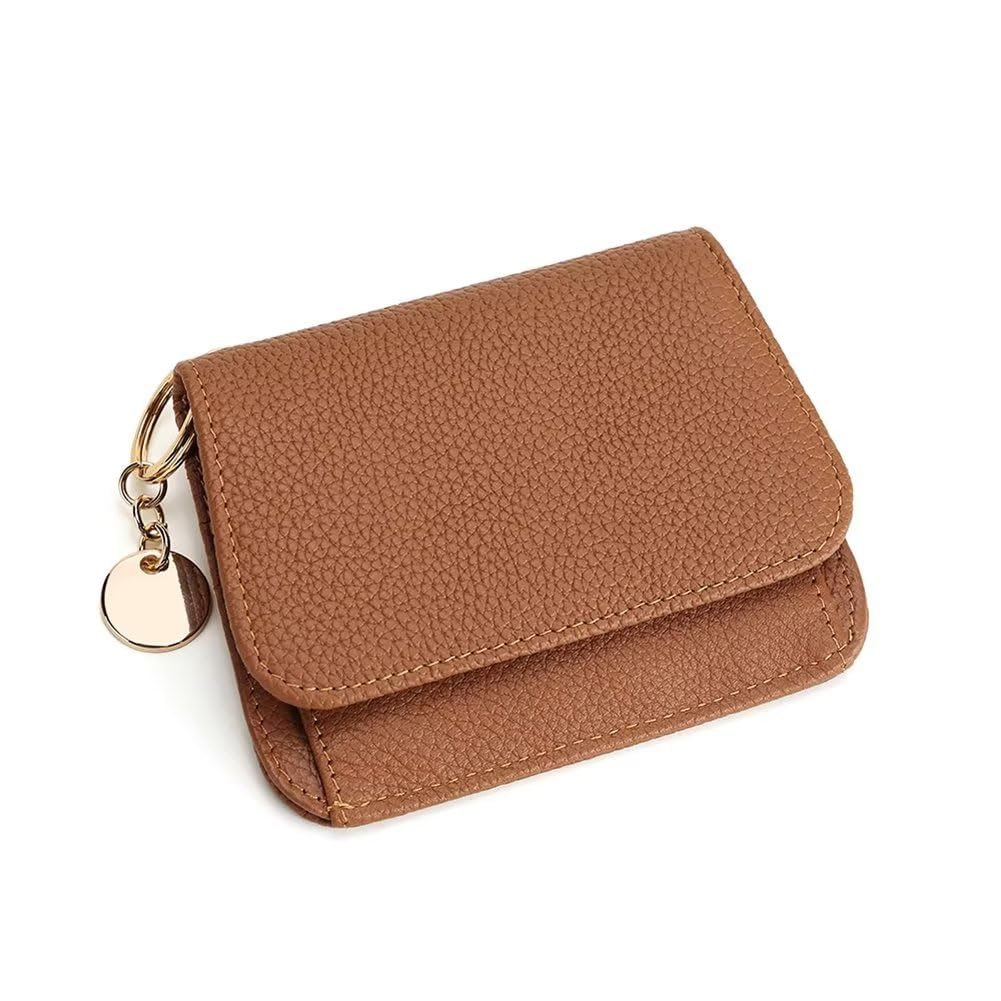 Mudono Small Wallet for Women RFID Blocking Genuine Leather Card Case Slim Tri-Fold Wallet with Zipper Pocket and Keychain