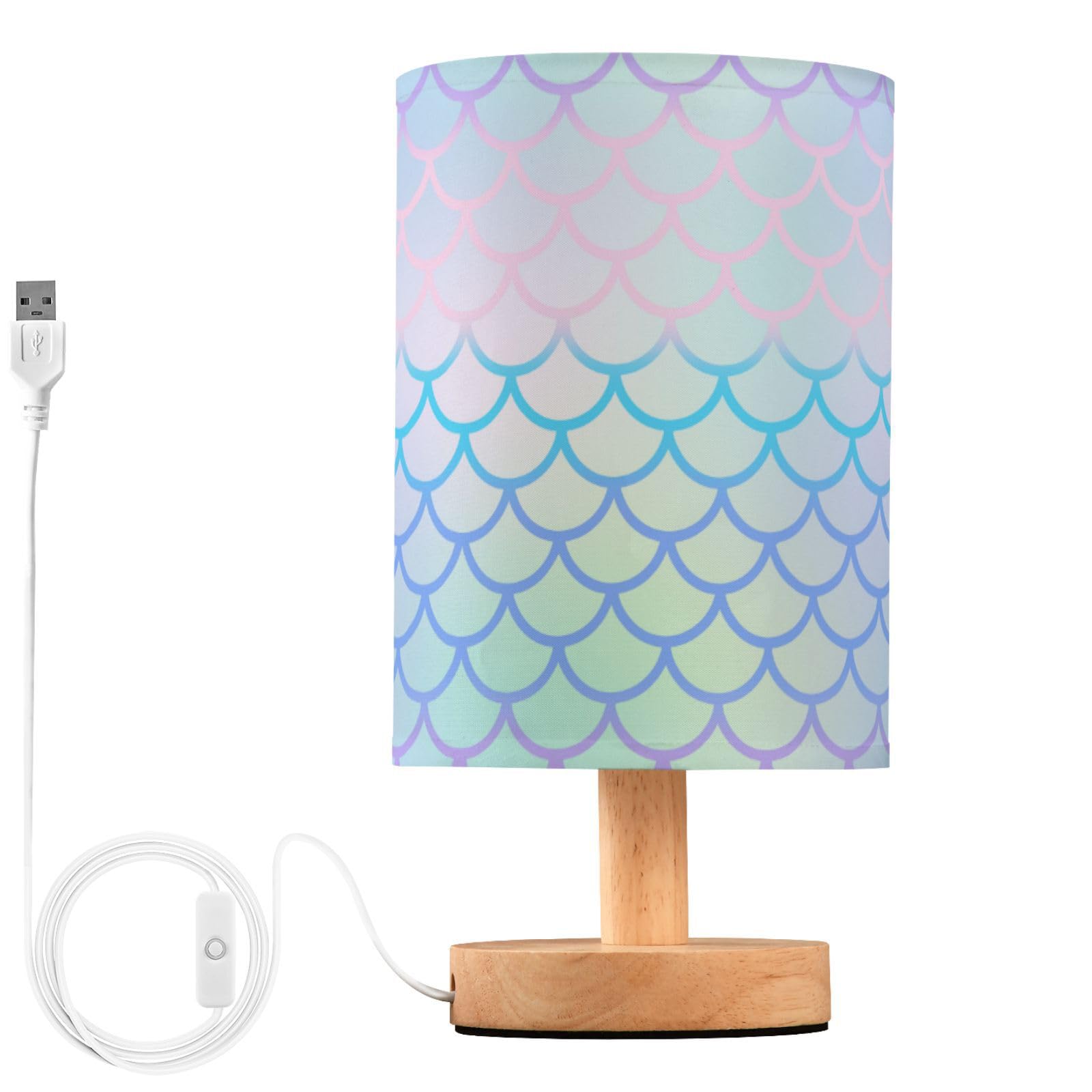 ALAZA Fish Scale Mermaid Funny Decor Bedside Table Lamp with USB Port