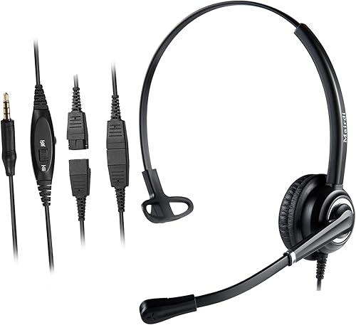 MAIRDI Auriculares para teléfono celular con micrófono con cancelación de ruido, auriculares para computadora portátil de 0.138 in Jack para trabajo