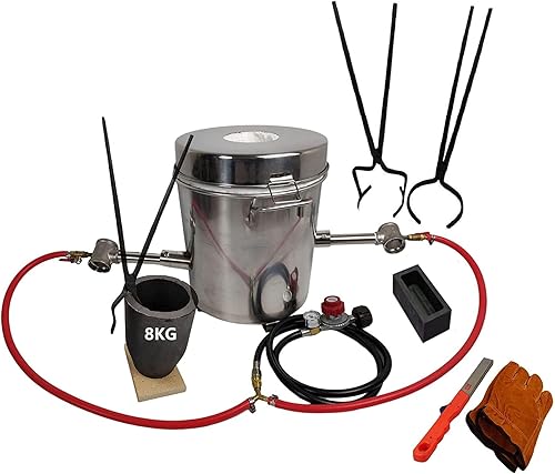 LSMIITTH Kit de horno de fusión de metal de 17.6 lbs con pinzas de crisol, horno de fusión de doble quemador con crisol para fundir cobre, aluminio,