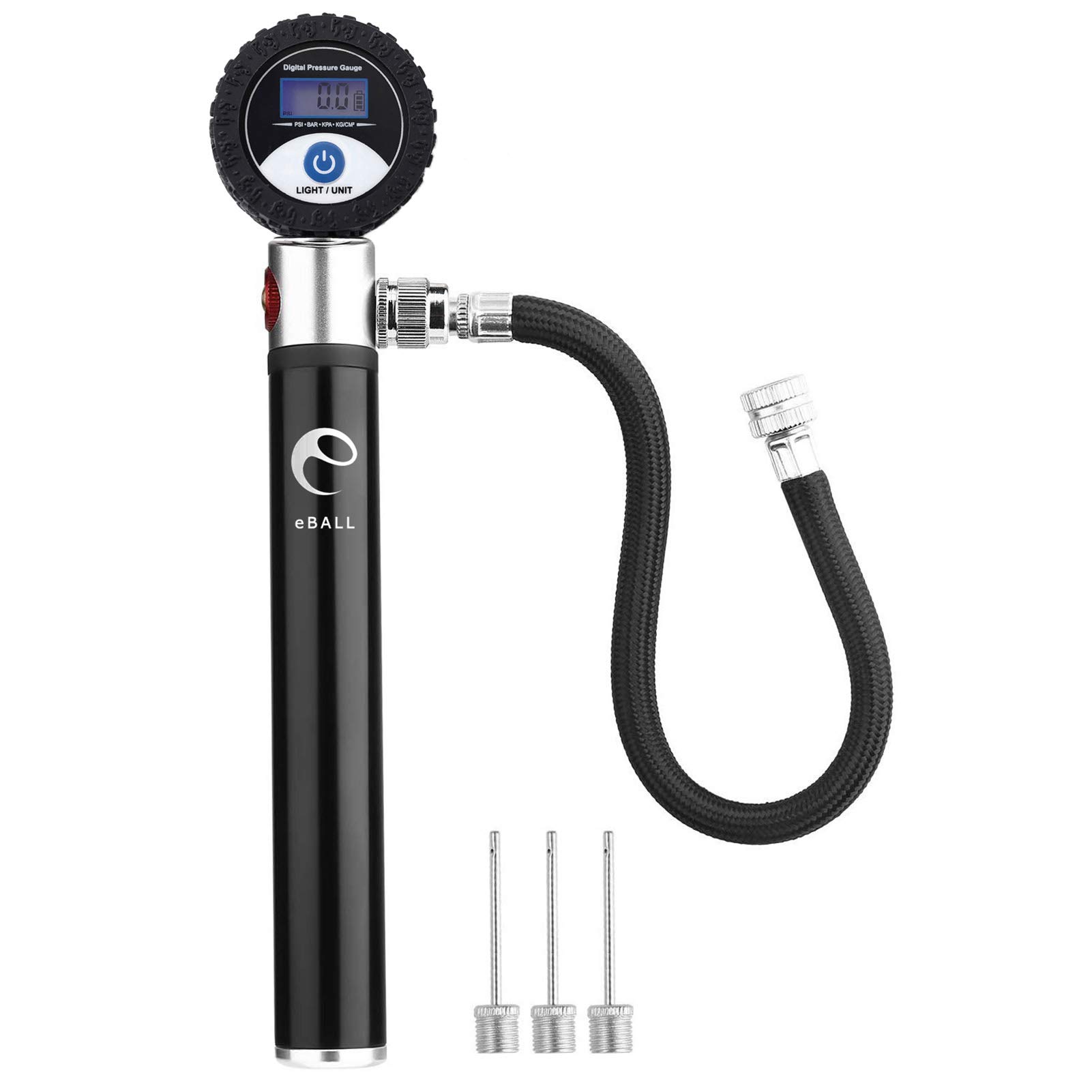 eBALL Ball Pump with Digital Pressure Gauge, Sports Ball Hand Pump with Needles & Air Release