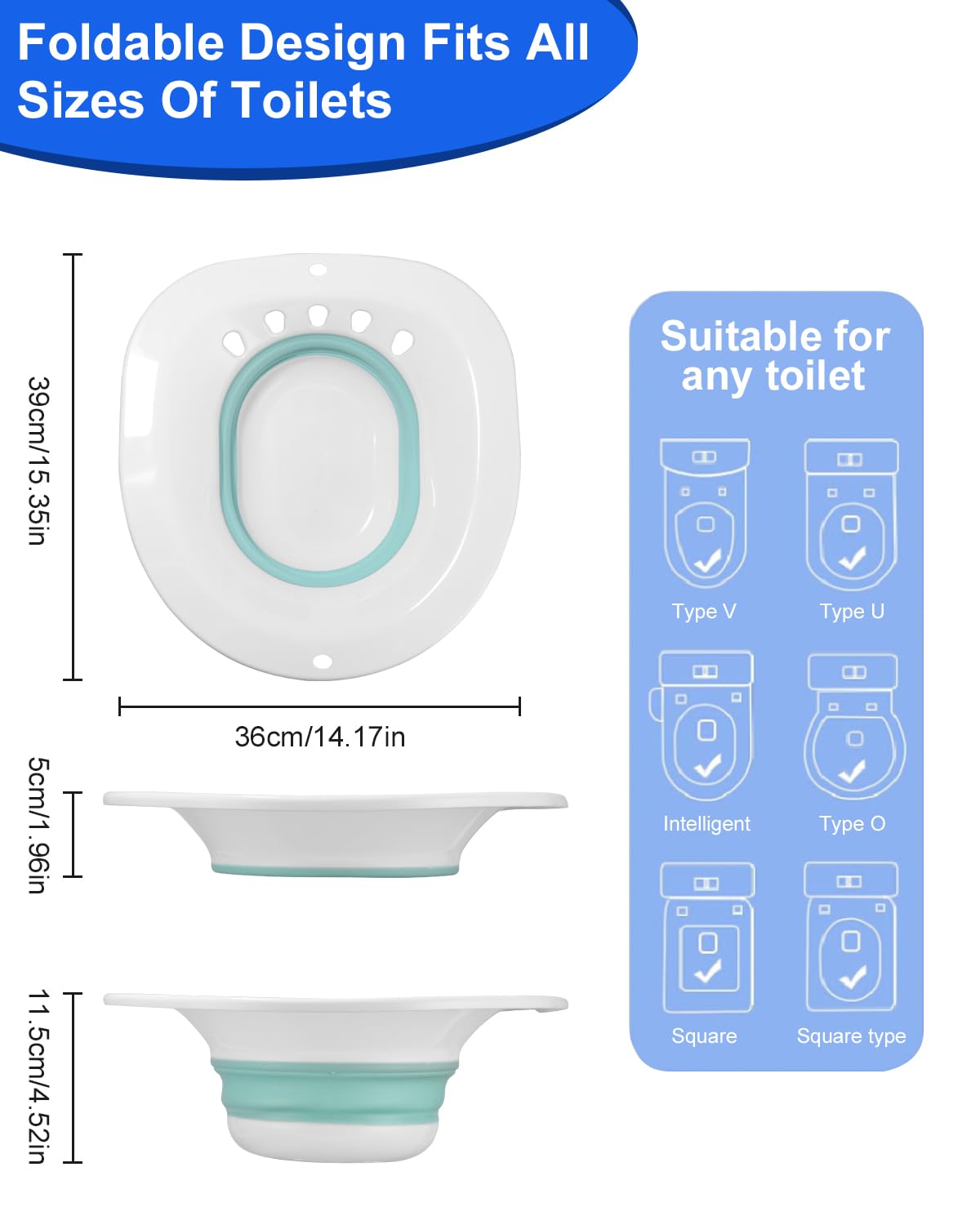 Bidet Portatile per WC, Bagno Sitz Pieghevoleper Sedile del, Vasca da Bagno per WC Porta una spugna per la pulizia per Emorroidi Cura Post-Parto Trattamento del Perineo Pulizia Detox