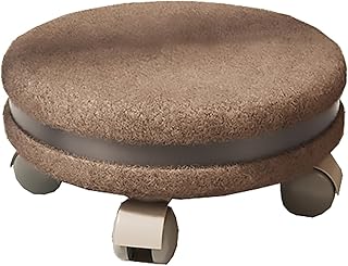 Asiento bajo con 5 ruedas silenciosas, asiento redondo giratorio de 360 grados para el hogar, oficina, fitness, garaje, tienda, color marrón