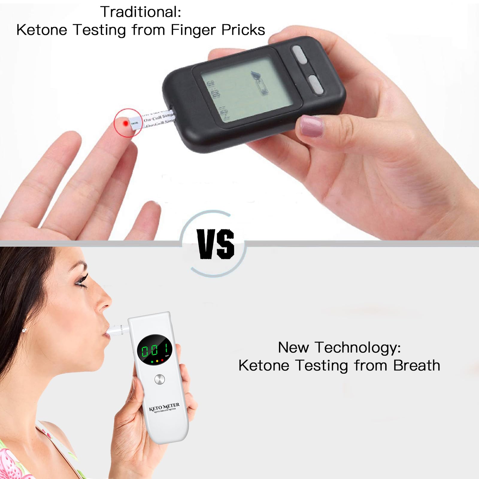 Ketone-Atemtester Professioneller Ketone-Atemtester Neuer verbesserter Ketone-Atemtester, hochpräzises Ketone-Messgerät zur Erkennung von Diät und Ketosestatus (Weiß)