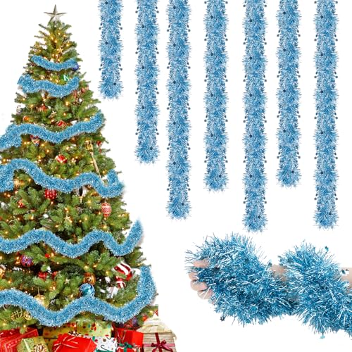 8 Stück x 2M Lametta Weihnachtsbaum Girlande Blau mit Stern,...