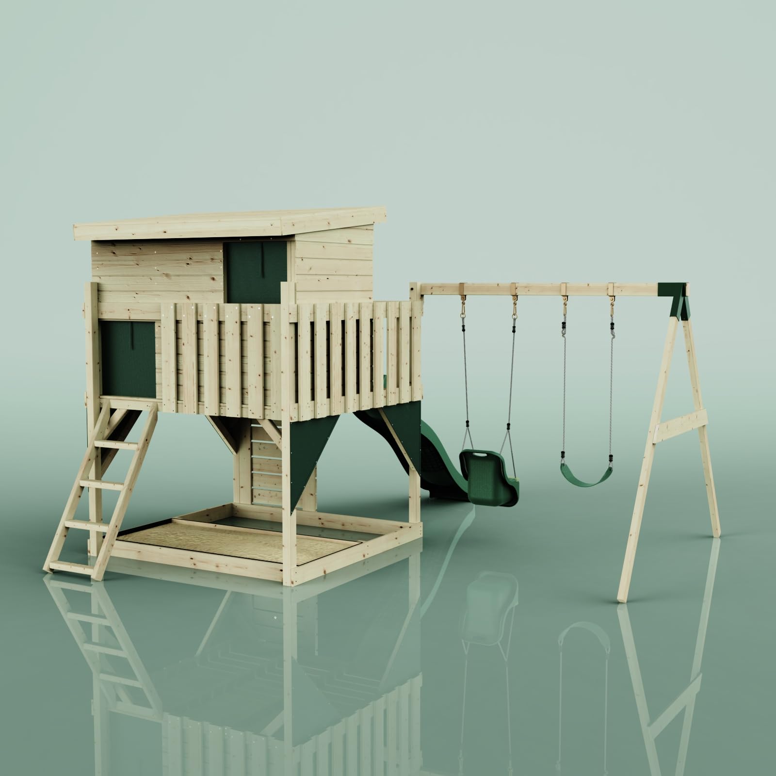 PolarPlay Spielturm Nils aus Holz in Grün Babyschaukel