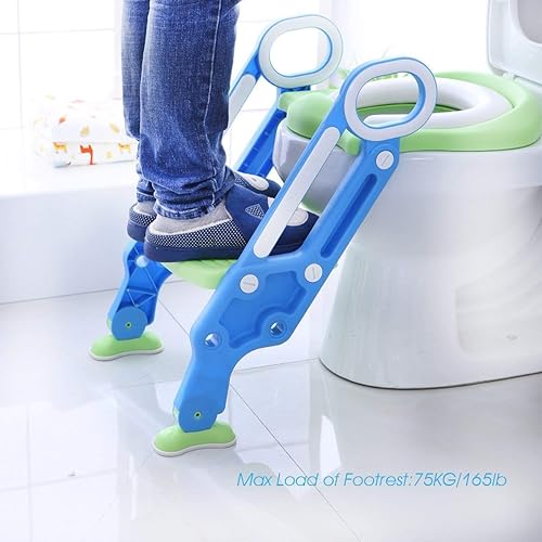 Miniatura 2 de Asiento de inodoro de entrenamiento para ir al baño con escalera de taburete para niños y niñas silla de asiento de entrenamiento con asas asiento