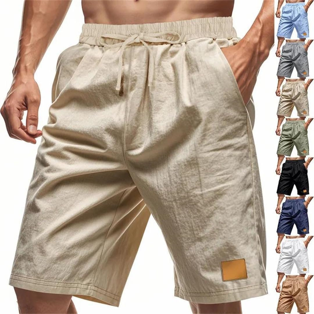 Men's Summer Linen Cotton Breathable Casual Beach Sports Shorts