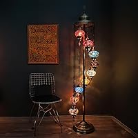 Asylove 9-Globe Turkish Mosaic Floor Lamp - Handmade 70" Moroccan Standing Lamp with 5" Colorful Globes for Boho Home Decor
