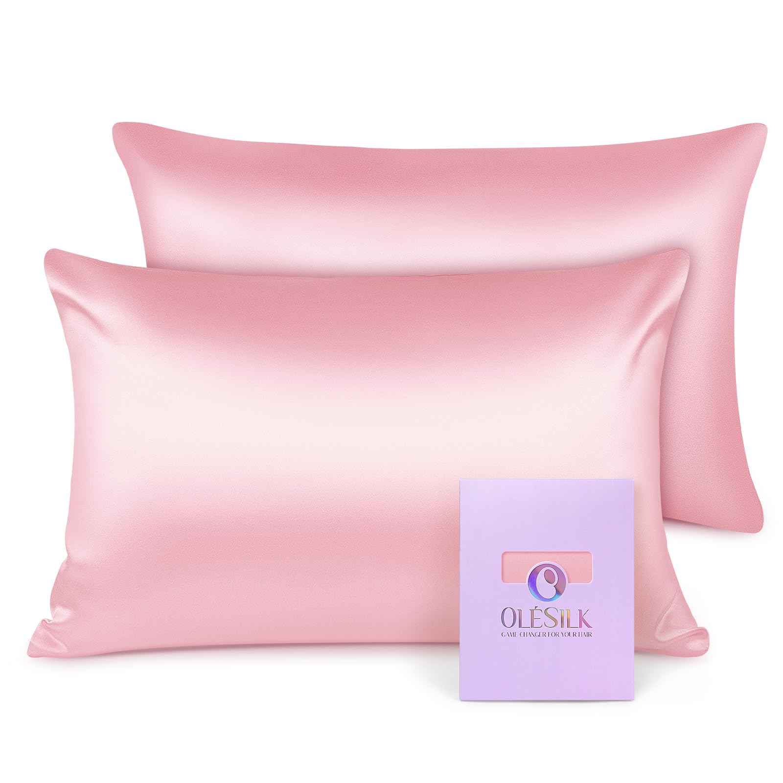 OLESILK Seide Kissenbezug Kissenhülle Haar- und Hautpflege mit Reißverschluss 16 Momme 2 Stücke Rosa 40x60cm