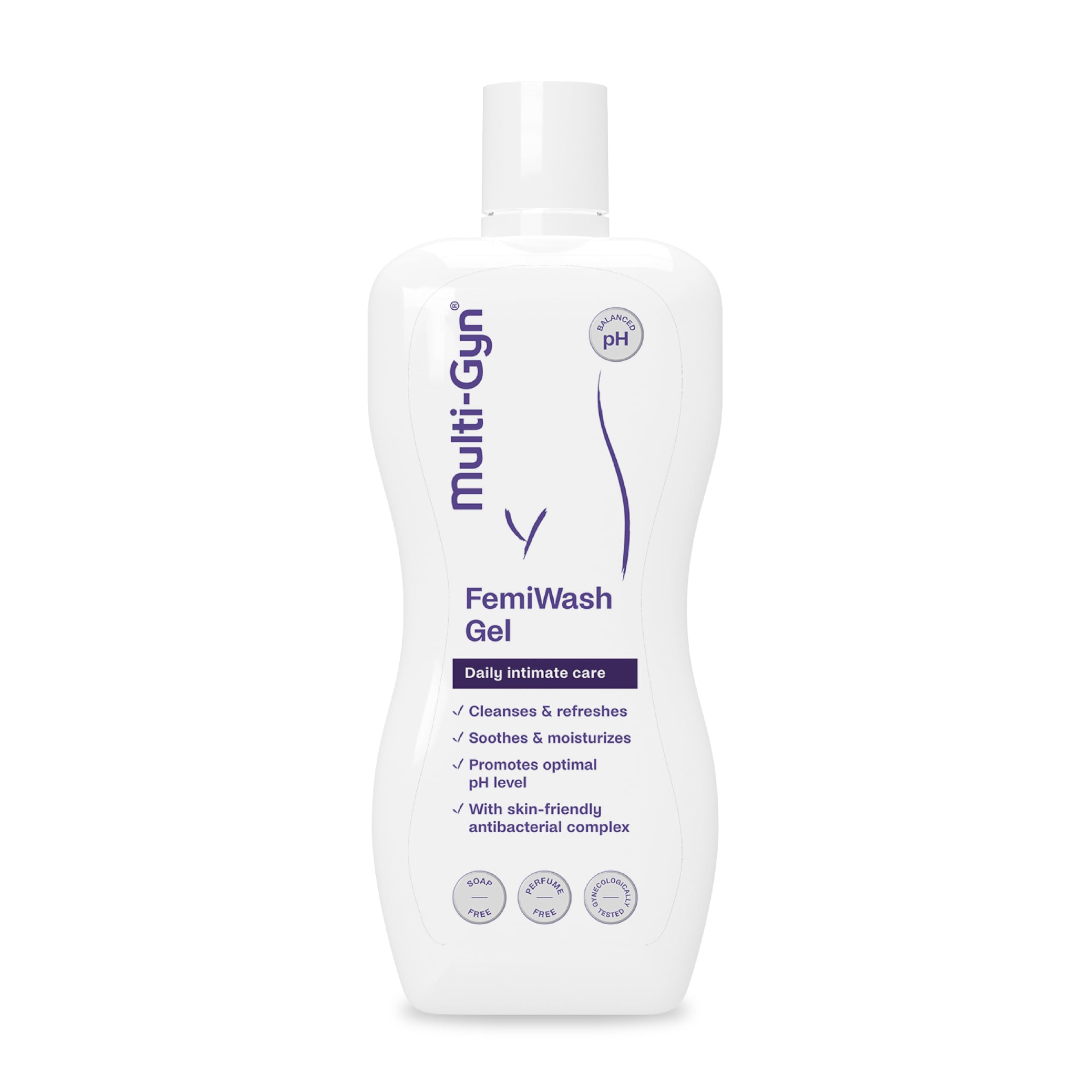 Multi-Gyn FemiWash Gel 220 ml – Tägliche Intimhygiene für Frauen – Seifenfrei, parfümfrei, – Mit beruhigendem Panthenol, Aloe, Milchsäure und antibakteriellem Komplex – Optimaler pH-Wert