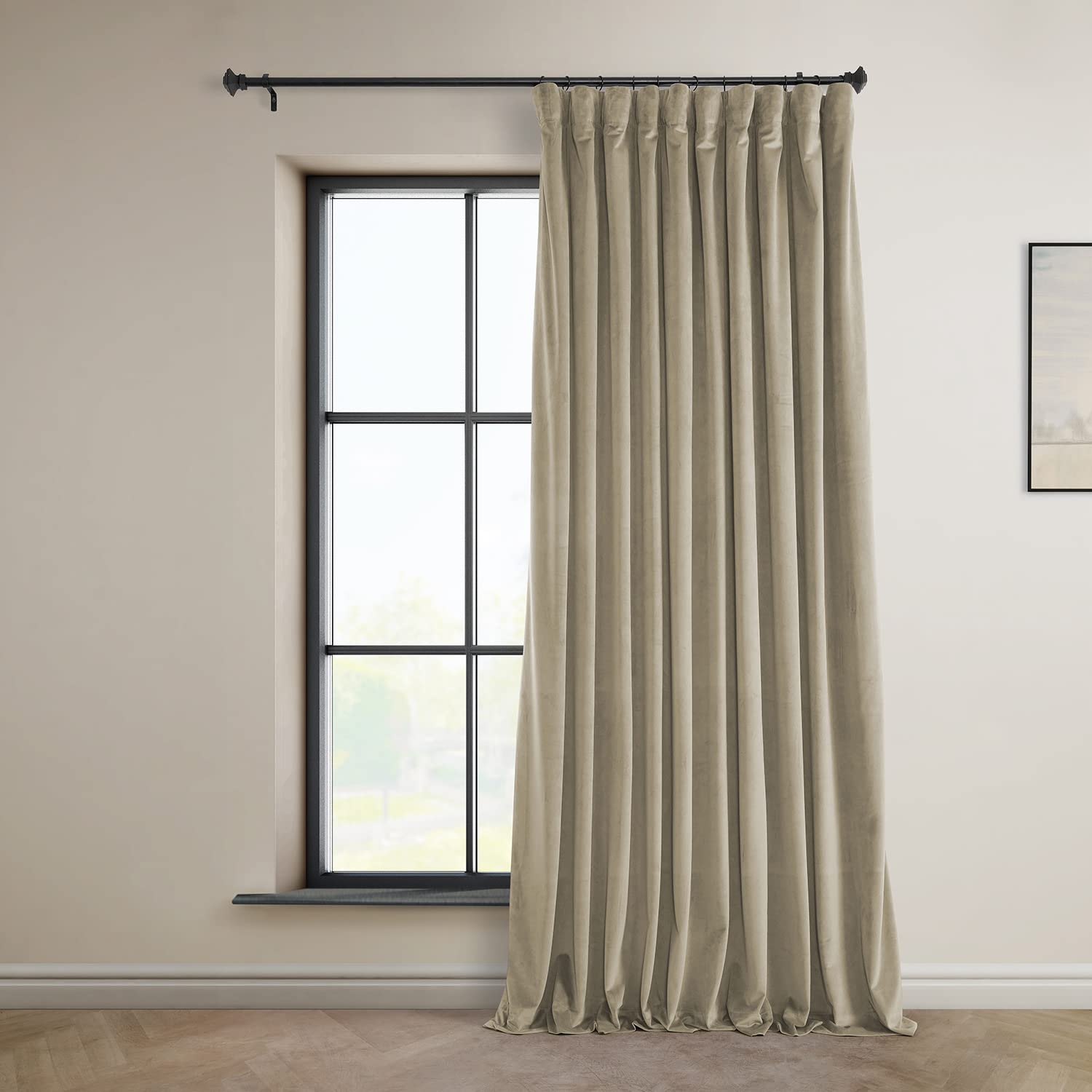 HPD Half Price Drapes Heritage Plush Velvet Curtains 120 Inches Long Room Darkening Curtains for Bedroom & Living Room 100W x 120L, (1 Panel), Light Beige