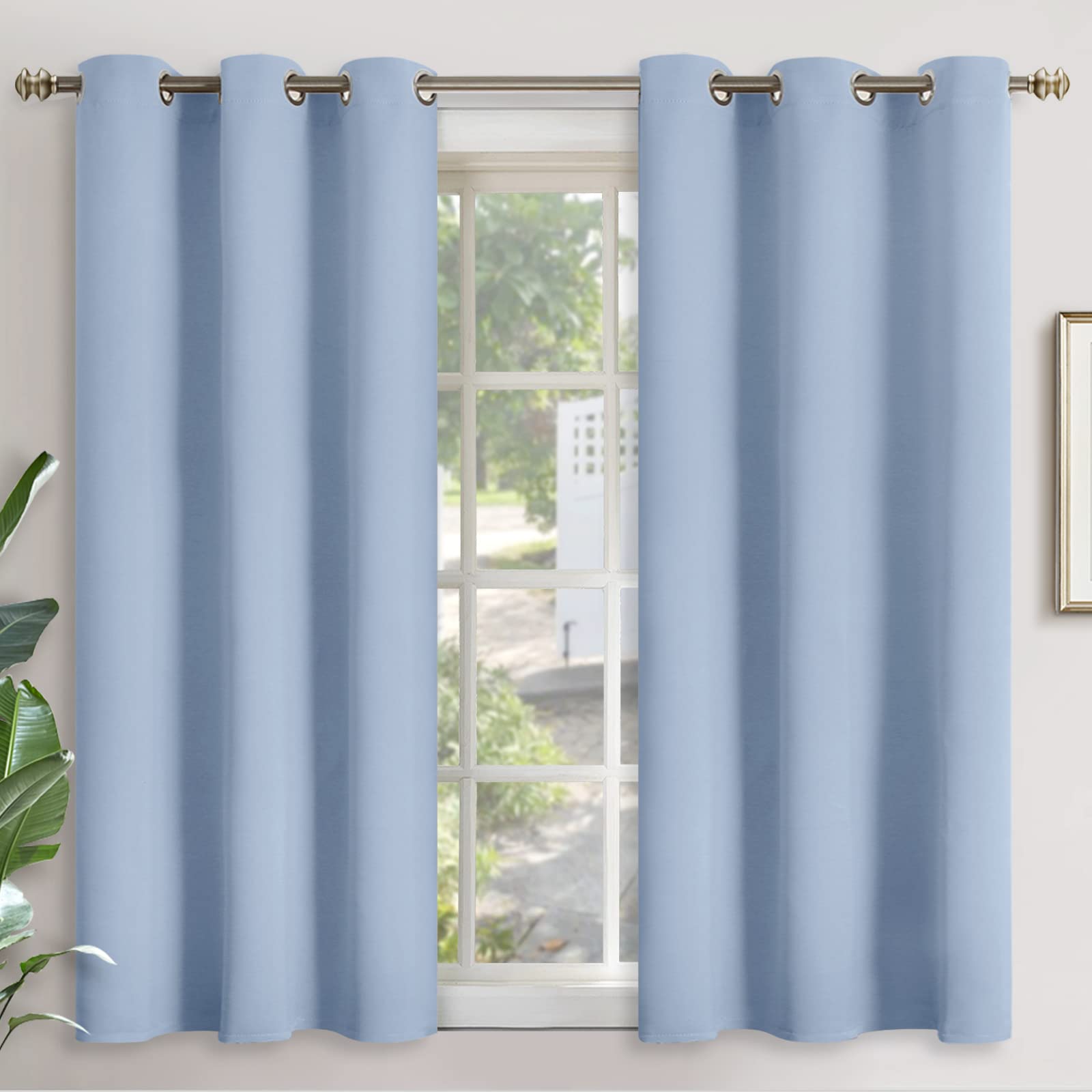 YoungsTex Baby Blue Room Darkening Curtains 54 Inch Length for Kids Bedroom - Thermal Insulated with Grommet Blackout Curtains Privacy for Basement Window Bathroom Ktichen, 2 Panels, 42 x 54 Inch โ image 1