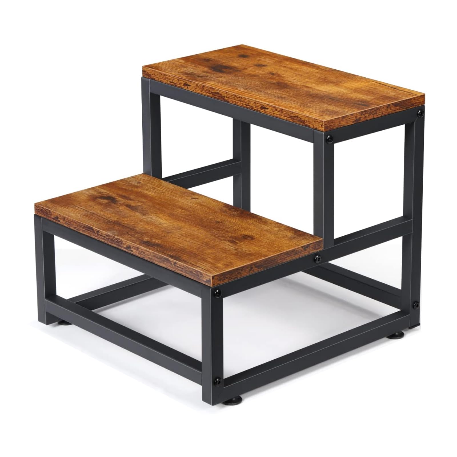 LIANTRAL 2 Step Stool for Adults Kids, Heavy Duty Sturdy Steel Frame with Wooden Steps, Bedside Foot Stool with 500lbs Load Capacity, Non-Slip Step Stool for High Bed, Kitchen, RV Step - Rustic Brown