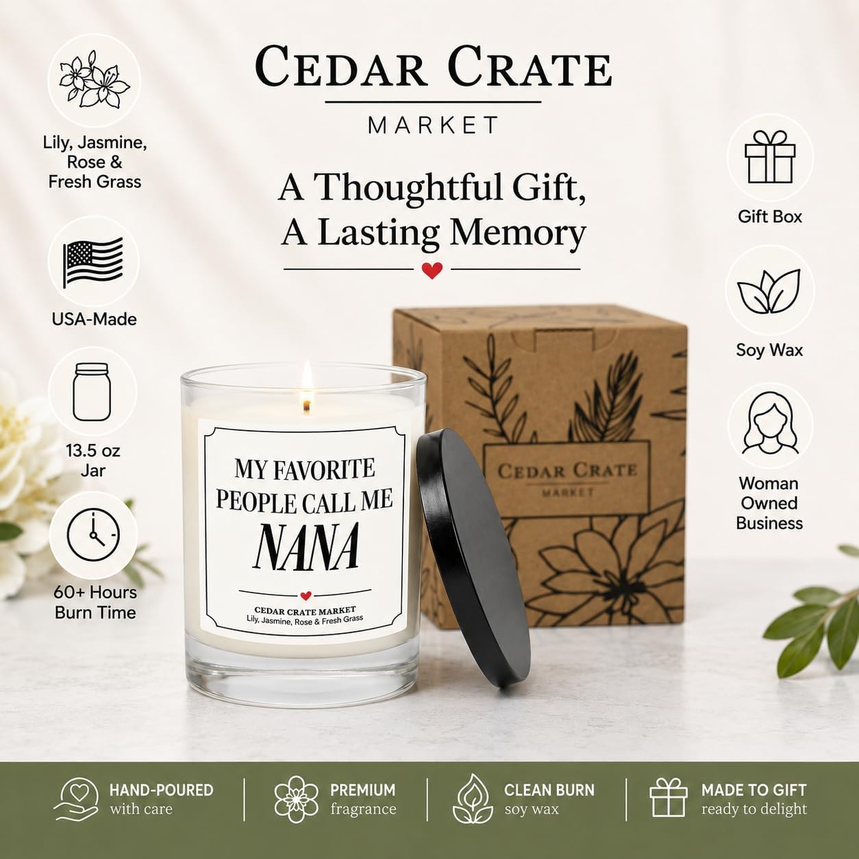 Nana Gifts - My Favorite People Call Me Nana Candle - Gift for Grandma from Grandkids, Mothers Day, Christmas - Lily Jasmine Rose & Fresh Grass Soy Candle 13.5 oz
