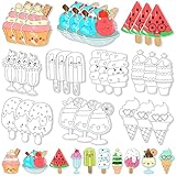 Ice Cream Coloring Arts Crafts Kits - 30Pcs Summer Ice Cream Color Your Own Magnets for Kids Blank DIY Coloring Magnets for Summer Holiday Party Fridge Refrigerator School Classroom Activities Decors