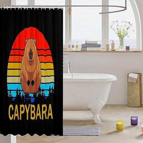Miniatura 3 de Capybaras - Cortina de ducha para los amantes de Capybara, cortina de baño de capibara divertida de arcoíris, juego de cortinas de baño con temática