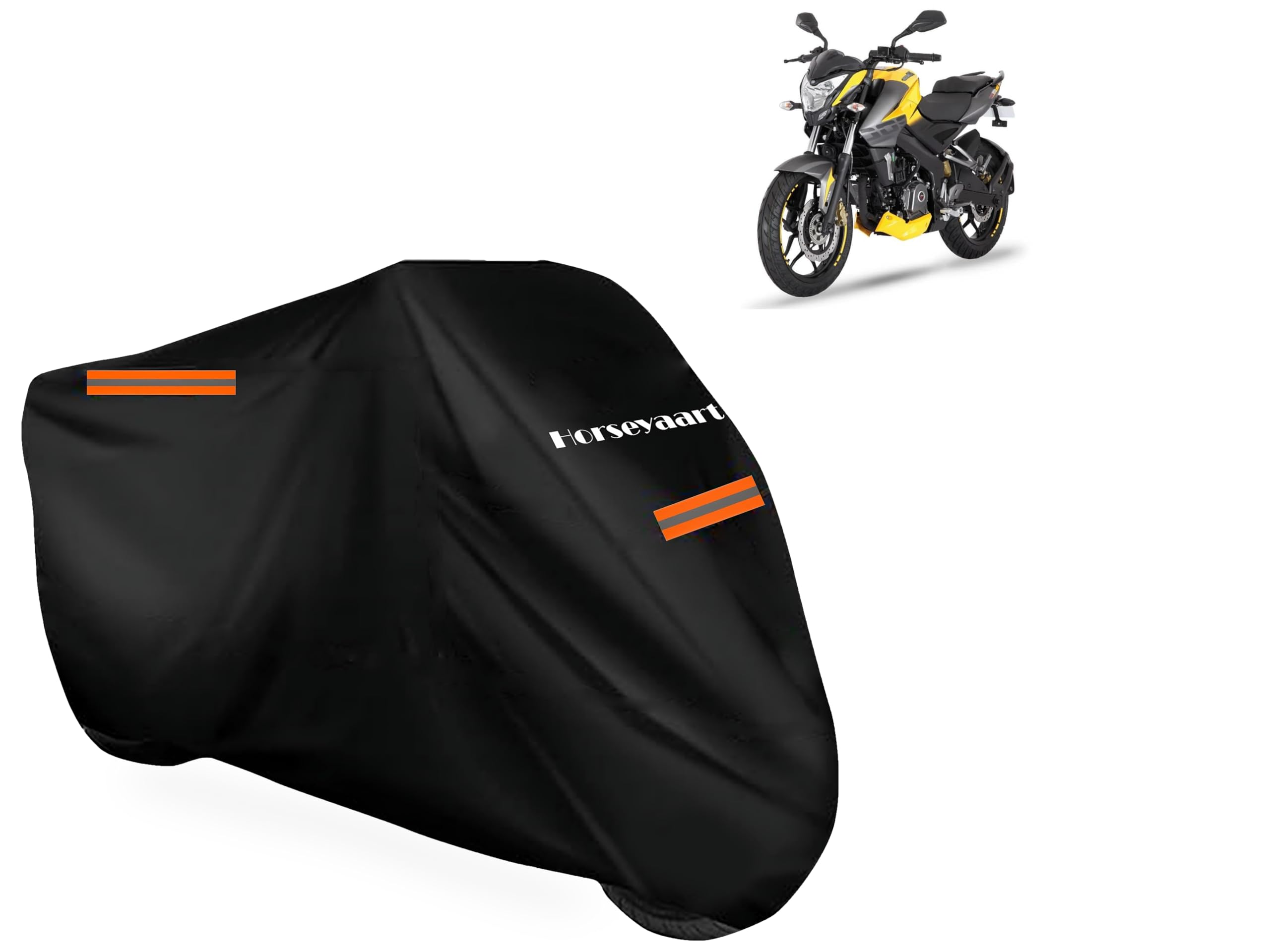 Horseyaart - Bike Cover Waterproof Compatible with Bajaj Pulsar NS200 Bike Cover with Elastic and Belt Bukle Lock or Reflective Stipe (Black)-image-41