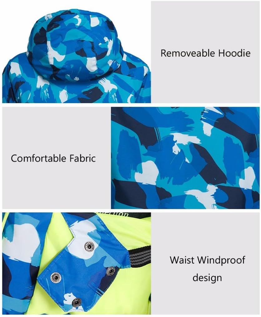 HOTIAN Boys Snow Ski Jackets Waterproof Windproof Thicken Detachable Hood Snowsuits(US 4 - US 16)