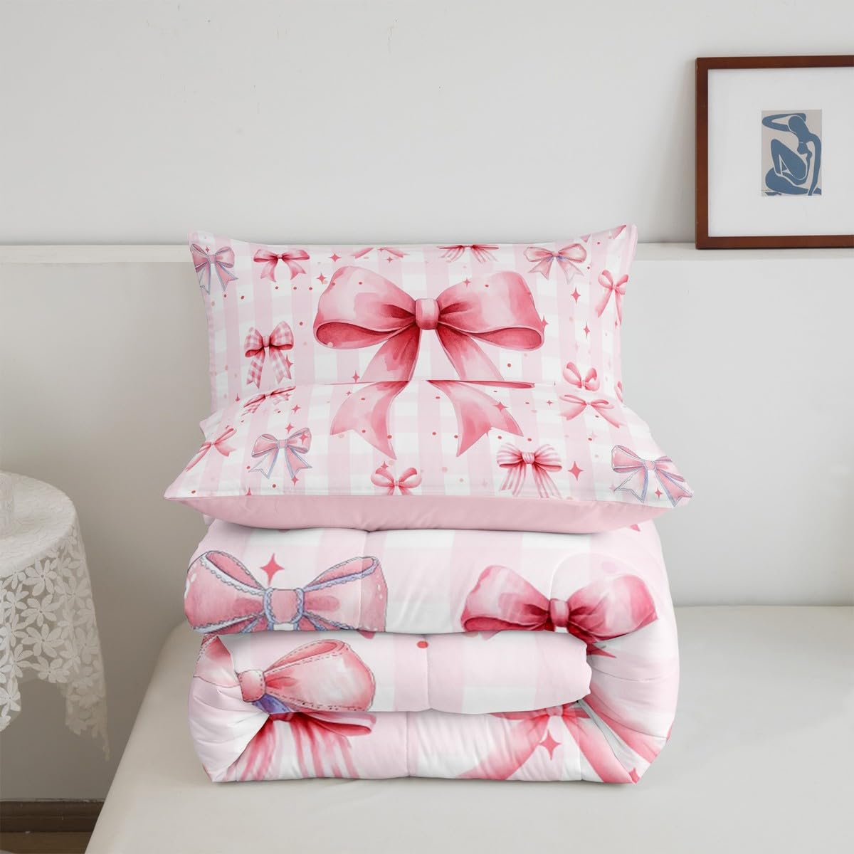 Feelyou Pink Bow Bedding Set - Twin Size, Ultra Soft Microfiber, Cute Princess Style For Kids
