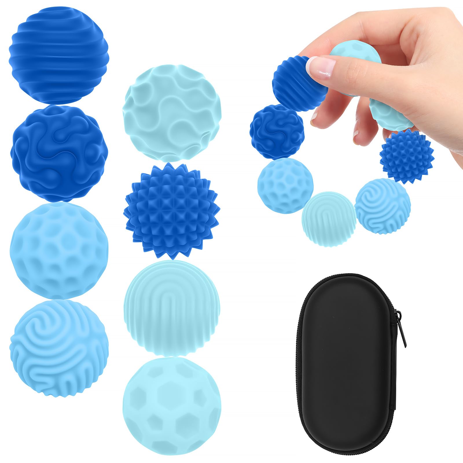 8PCS Magnetic Fidget Balls, Weighted Texture Tactile Magnetic Balls Fidget Toys, Sensory Fidget Balls, Stress Anxiety Relief Toys for Fingers Hands, Pain Stimming Tools for Adults with Autism (Blue)
