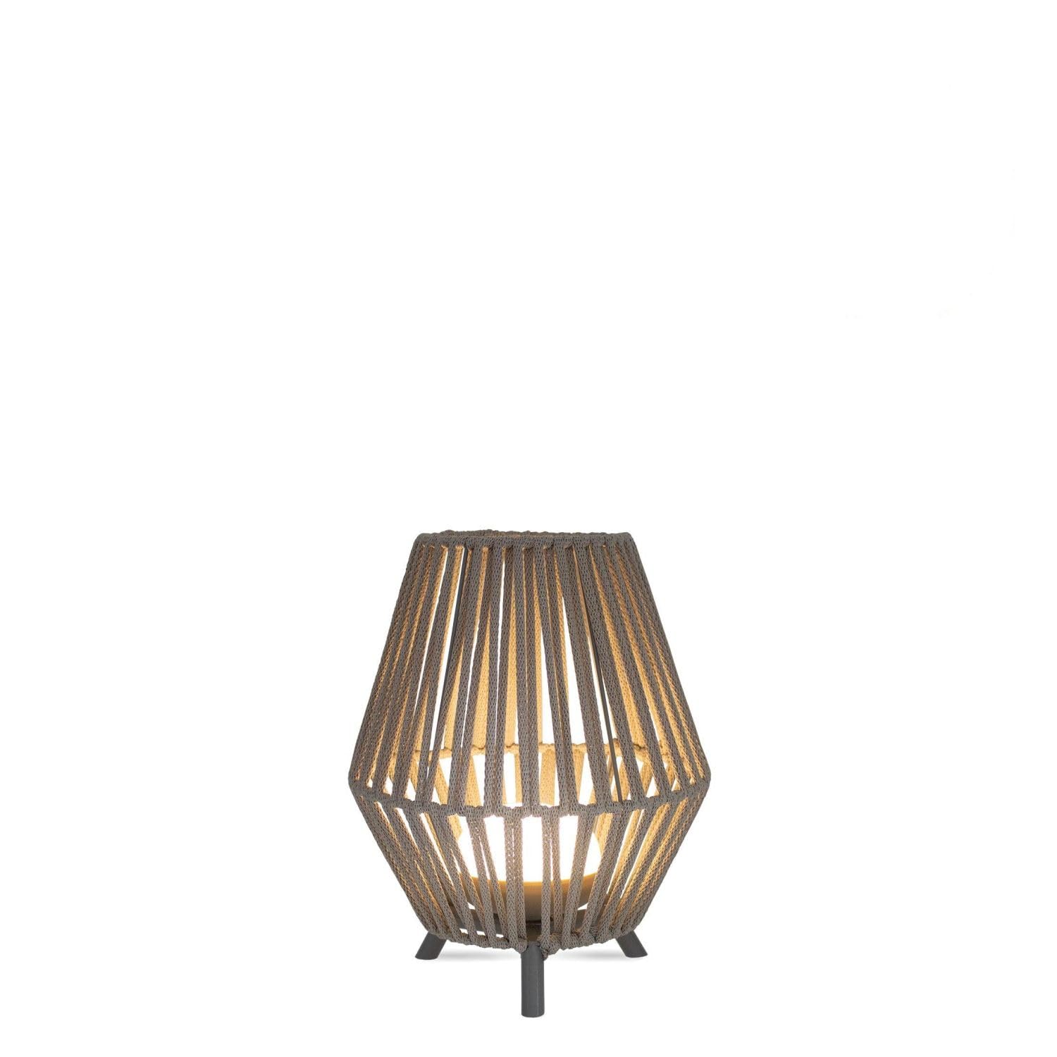 Licht-Erlebnisse Kabellose Tischlampe außen mit LED Akku Leuchtmittel 2700 K IP54 Dreibein Taupe Ø 25,5 cm H: 32,5 Außenleuchte Tischleuchte Outdoor Balkon