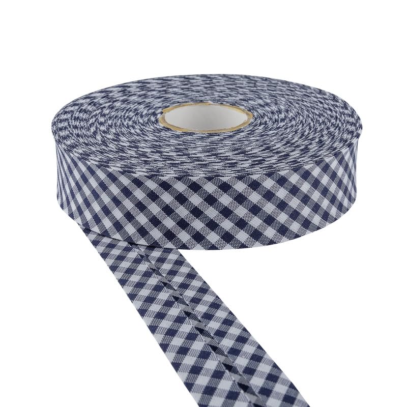 DLF 30mm Cotton Gingham Bias Binding Tape |Double Fold– 5m & 25m Options |Soft Edging for Sewing, Bunting, Crafts, Quilting, Piping & Garment Finishing(Navy Blue, 25m)