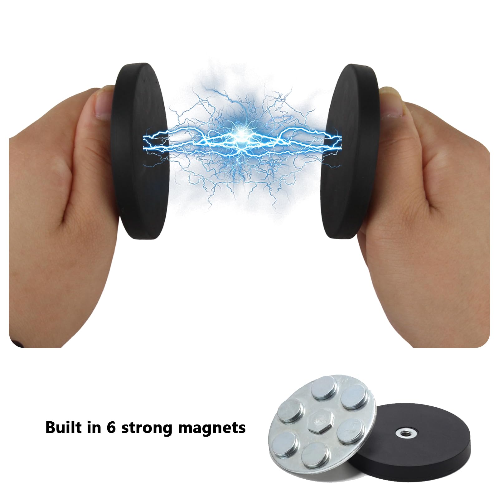 4 piedini magnetici M6, forza massima 17 kg, magneti gommati super resistenti, estrazione potente, filettatura 66 mm, lampade fissaggio utensili