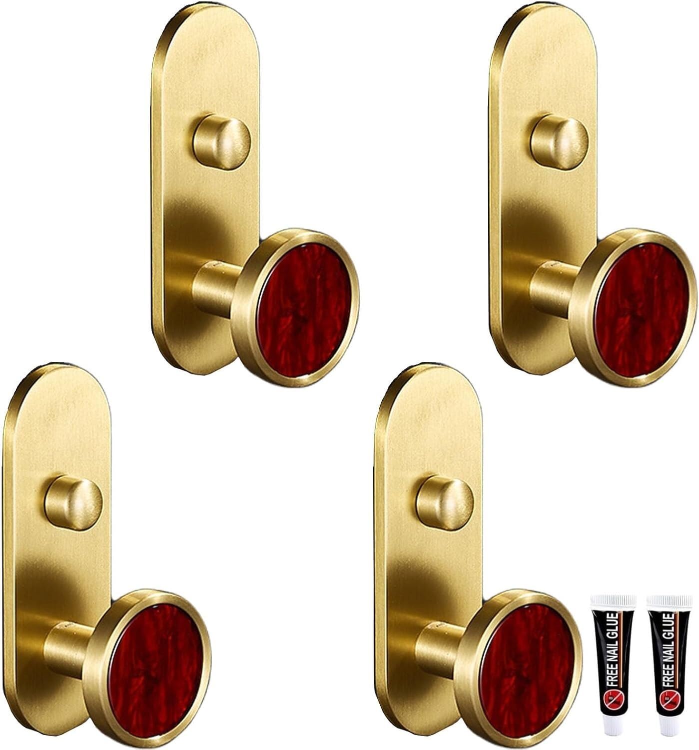 MOPAHCVT Clothing Racks Coat Hook,no Drilling Required, Brass Finish, Waterproof and Rust-Resistant(Red,82mm)