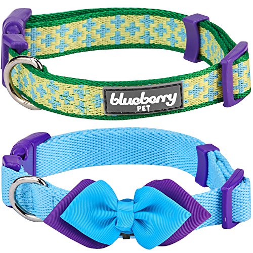 2-Pack of Adjustable Dog Collars with 4 Different Blueberry Pet Patterns for Mix-and-Match Style