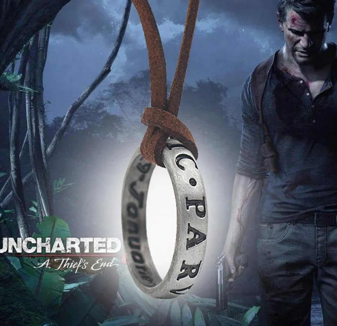 Collana Nathan per Cosplay anello con cordino in pelle con ciondolo vintage Drake antico con incisione PARVIS MAGNA
