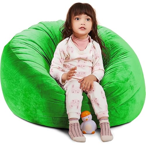 Bean Bag Chair Cover, Stuffed Animal Storage, Plush Toys Organizer Holder, Beanbag Chairs Cover for Kids Teans and Adults Super Soft and Comfortable Fabric X-Large with Handle and Zipper -Round Green