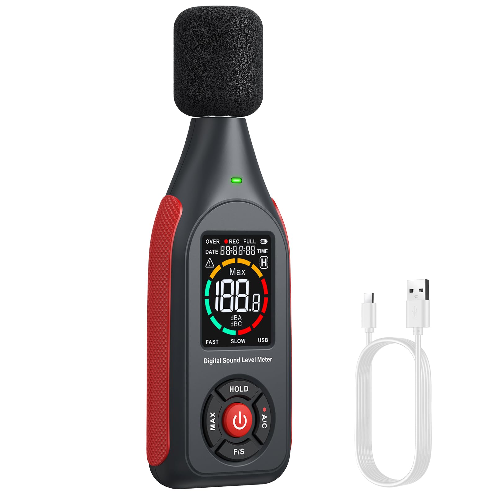 BINTA Decibel Meter Digital Sound Level Data Logger, Portable SPL Noise Monitor, 3-Color Alarm A/C Weighted, 30-130dB Fast/Slow, MAX, Data Hold, Graph Printing Rechargeable for Office Factory Neighbor-image-7