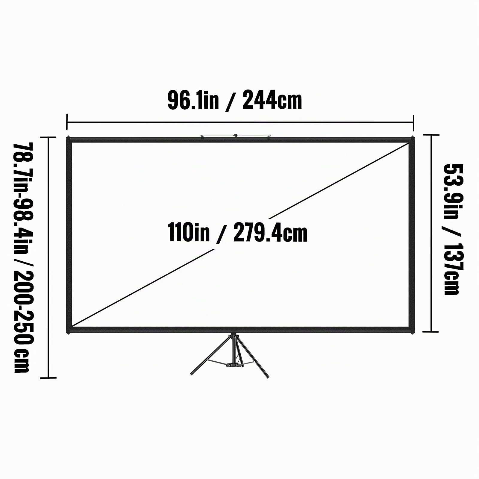 VEVOR Écran de Projection 110 Pouces 4K HD 16:9 Trépied Réglable 244x137 cm Infroissable Blanc/Noir