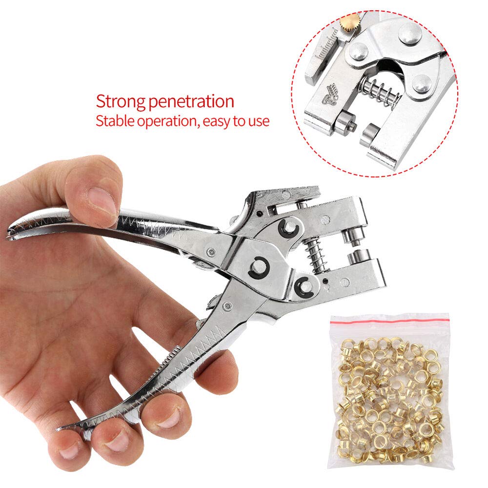 Grommet Eyelet Pliers Set, 1/4 Inch 6mm Tool Kit with 400 Metal Eyelets, Comfortable Grip