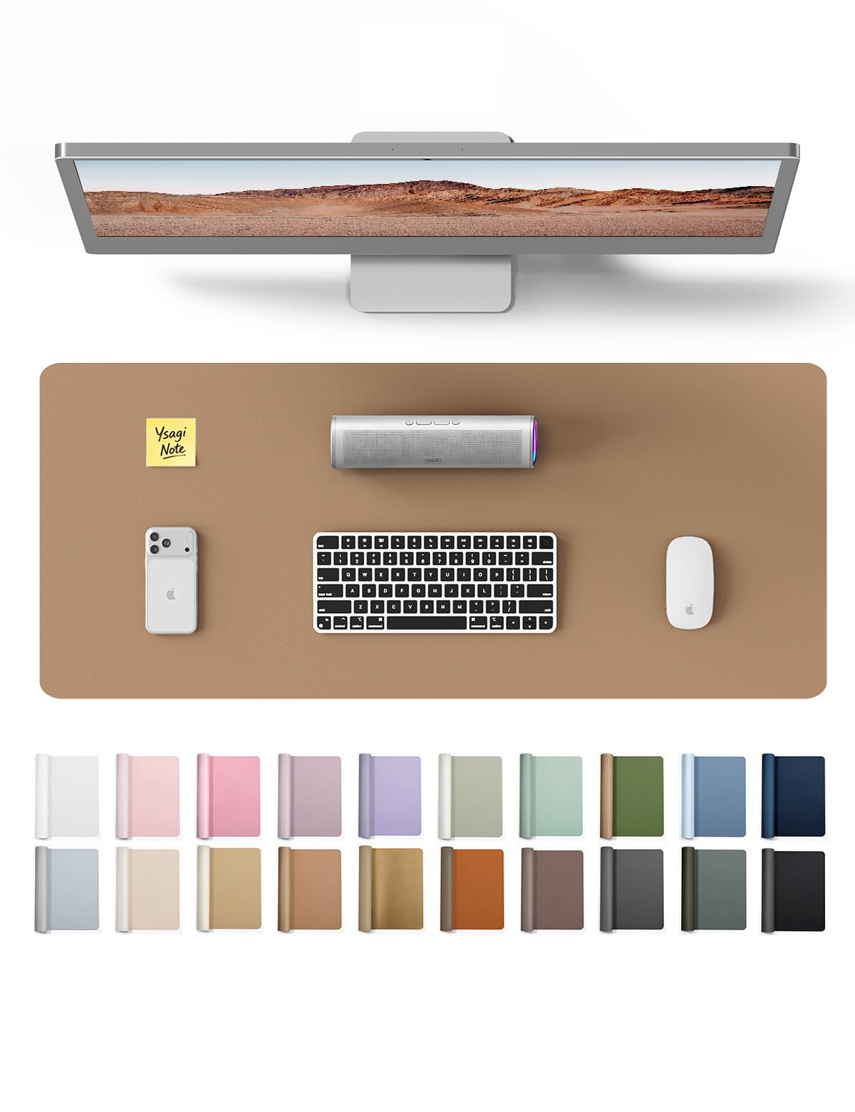 YSAGi Leather Desk Pad Protector, Office Mat, Large Mouse Pad, Non-Slip PU Blotter, Laptop Waterproof Writing for and Home (23.6" x 13.8", Khaki)