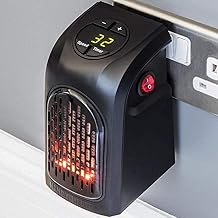 Small Electric Handy Room Heater Compact Plug-in||The Wall Outlet Space Heater 400Watts Garage Bathroom Home||Handy Air Warmer Blower Adjustable Timer Digital Display for Office/Camper