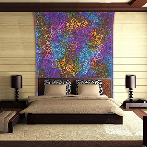 Rangsthali Coton Décor mural Mandala Lit simple Tapisserie hippie boho Couvre-lit Lit India Cover