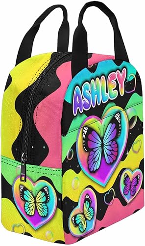 Miniatura 3 de Bolsa de almuerzo personalizada con nombre para niños, bolsa de picnic con cremallera de burbujas de mariposa personalizada a rayas, bolsa