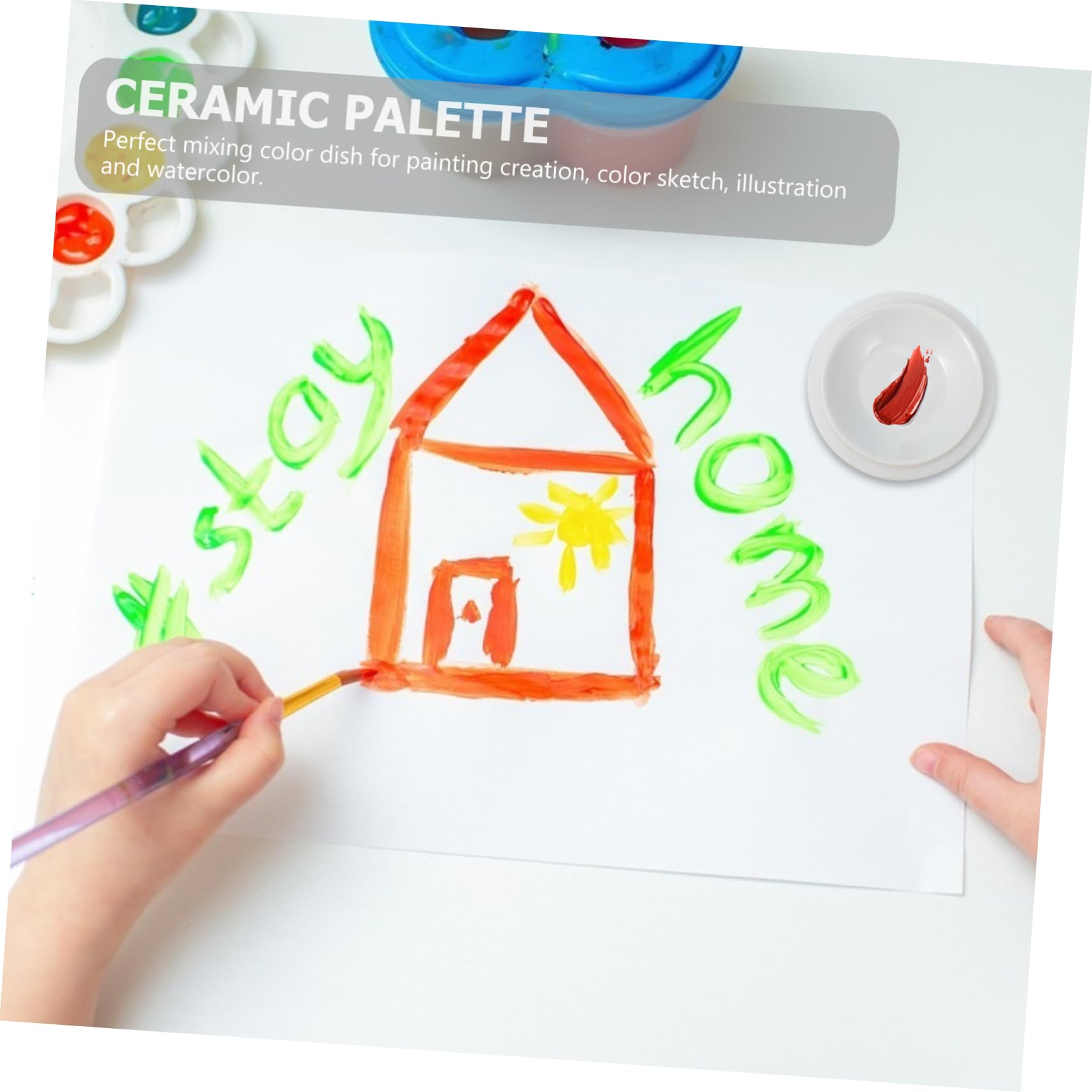 Ceramica Bianca Tavolozza Superficie Liscia con Coperchio, a 5 Strati e Bordi Arrotondati, per Mescolare Colori e Calligrafia