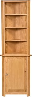 Hallowood Furniture Waverly Oak Corner Display Cabinet in Light Oak Finish – Solid Wooden Storage Unit with 5 Adjustable Shelves & Cupboard for Living Room & Hallway – Cupboard for Kitchen & Bedroom