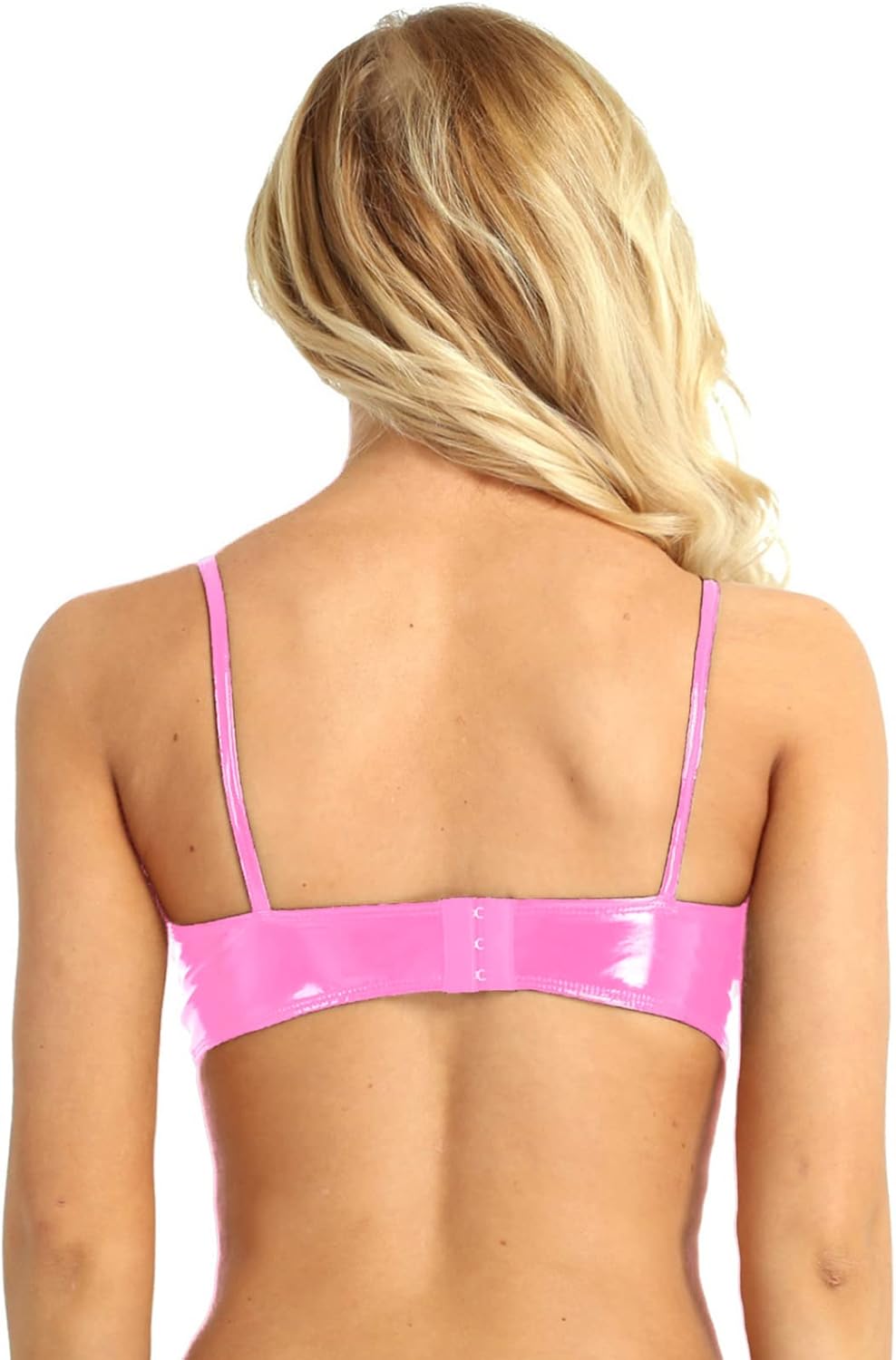 Womens PU Leather Bra Top Wire Free Bustier Wetlook Brassiere Lingerie Tops