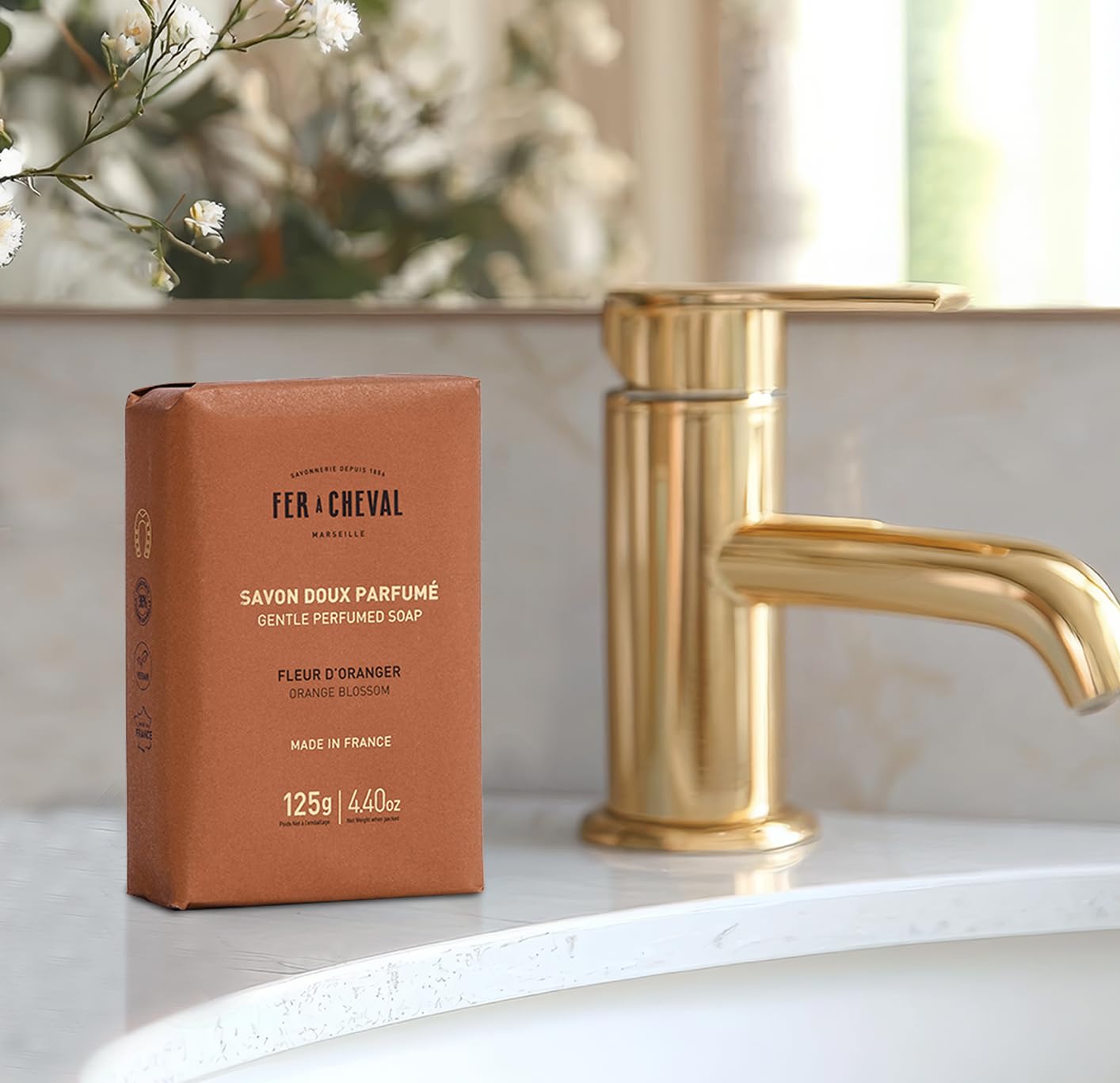 Fer a Cheval Gentle Orange Blossom Soap Bar 2-Pack – 125 g / 4.40 oz Each – Scented Moisturizing French Soap with Shea Butter – Made in France