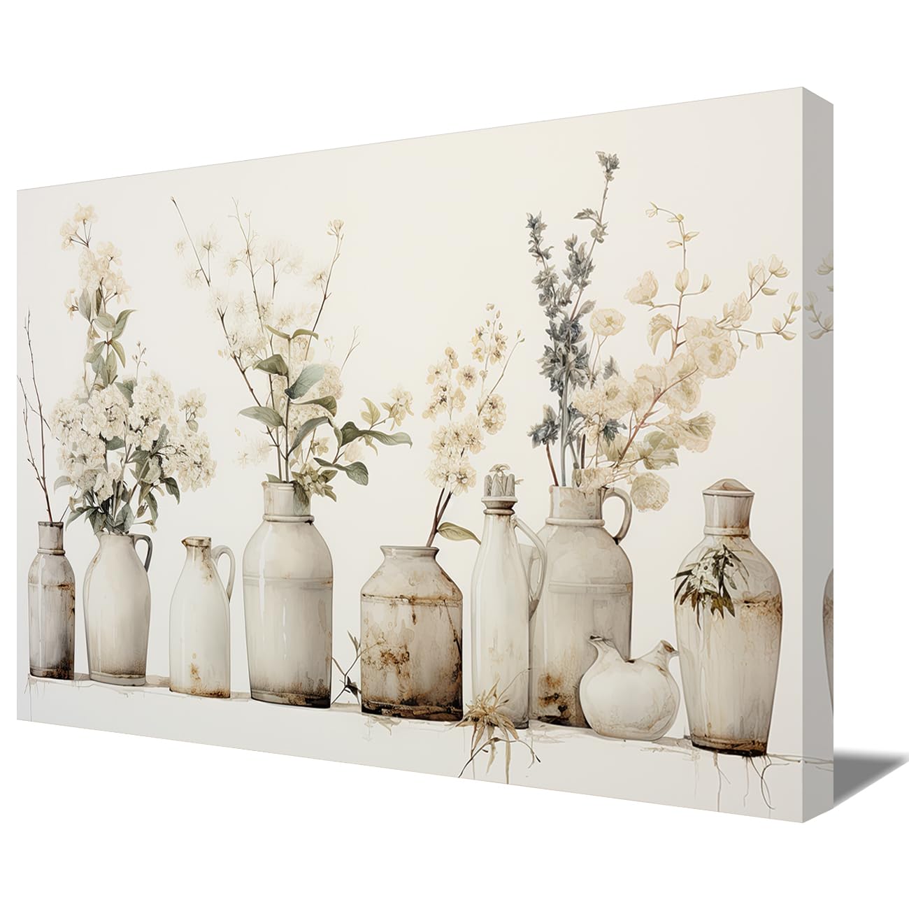 LMYSXAOZ Farmhouse Flower Canvas Wall Art Abstract Flowers Vase Botanical Painting Prints Rustic Floral Bouquet in Artwork Home Decor (Flower-B,24.00" x 36.00")