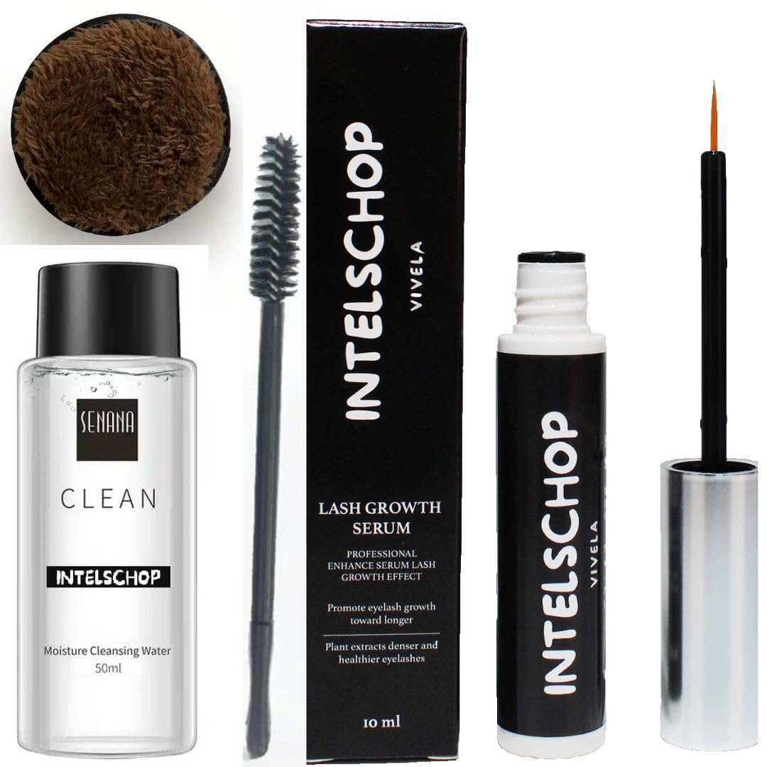 Lash Serum 10ml, 4 Pack Kit, Eyelash Growth Serum, Big Eyelashes includes Makeup Remover Reusable, Facial Cleanser.