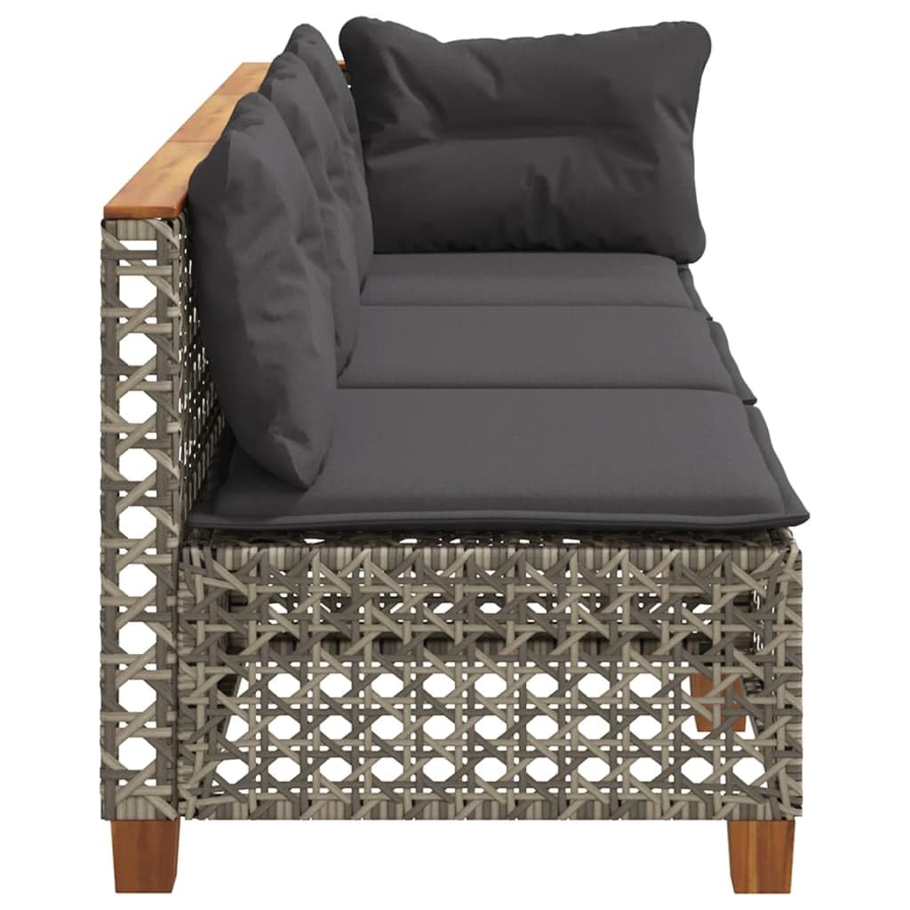 vidaXL Gartensofa 3-Sitzer, Gartensessel mit Kissen, Modular Loungesofa für Garten Terrasse, Sofa Garnitur Gartenmöbel, Grau Poly Rattan