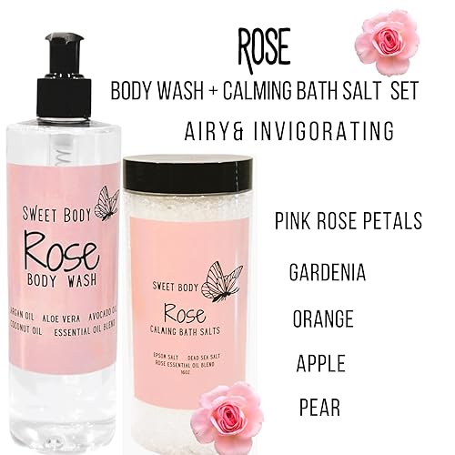 Miniatura 2 de Sweet Body Rose Body Wash + Bath Salt Set  Natural Moisturizing Shower Gel  Sulfate Free, Paraben Free, Dye Free Naturally Derived Clean Ingredients